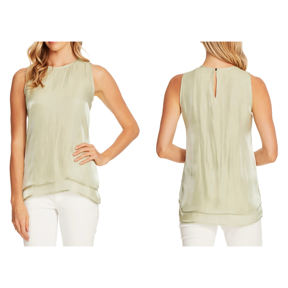 Vince Camuto Tiered Layered Silky Tank Top | Green | sz S NWT $99 - Picture 2 of 4
